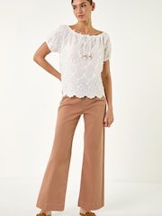 Roman White Floral Embroidered Bardot Top - Image 3 of 5