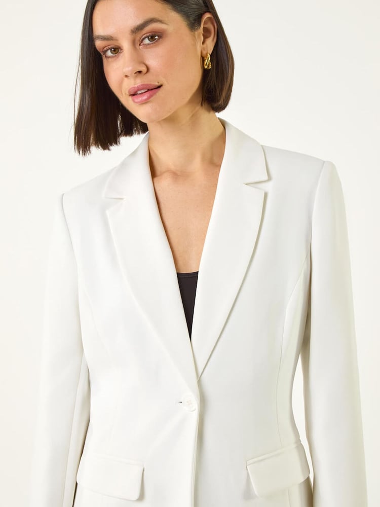 Roman White Rochette Longline Blazer - Image 1 of 5 Roman White Rochette Longline Blazer - Image 1 of 5