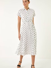 Roman White Spot Print Pleated Shirt Midi Dress - Image 2 of 5