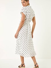 Roman White Spot Print Pleated Shirt Midi Dress - Image 3 of 5