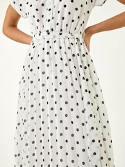Roman White Spot Print Pleated Shirt Midi Dress - Image 5 of 5