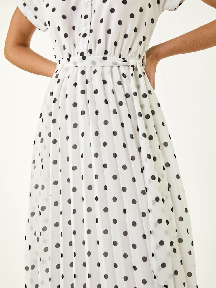 Roman White Spot Print Pleated Shirt Midi Dress - Image 5 of 5