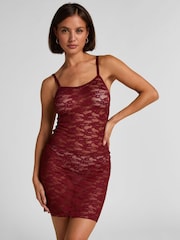 Hunkemoller Red Slipdress Allover Lace Dress - Image 1 of 5