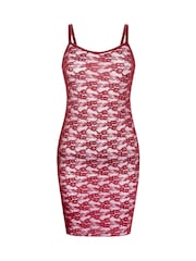 Hunkemoller Red Slipdress Allover Lace Dress - Image 4 of 5
