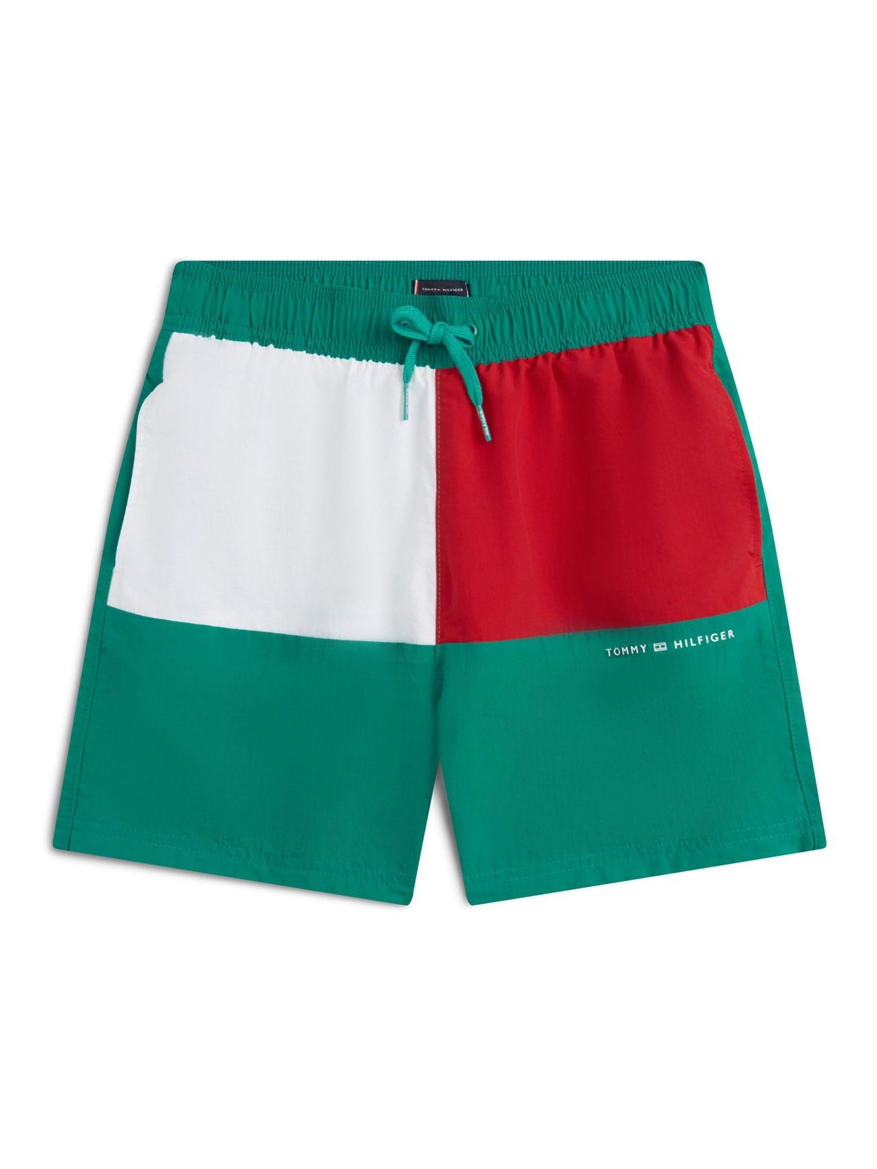 Buy Tommy Hilfiger Green Classic Colour-Blocked Mid Length Swim Shorts ...