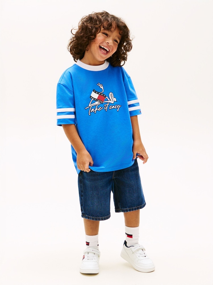 Tommy Hilfiger Blue Wavy Flag Graphic Jersey T-Shirt - Image 2 of 5