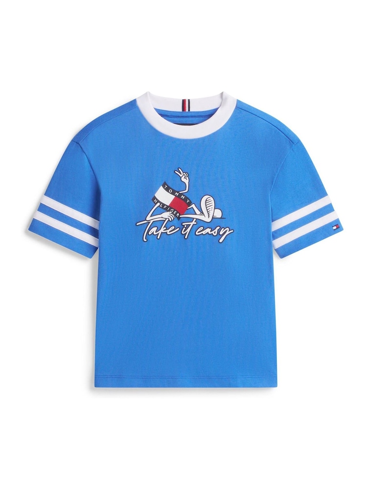 Tommy Hilfiger Blue Wavy Flag Graphic Jersey T-Shirt - Image 5 of 5