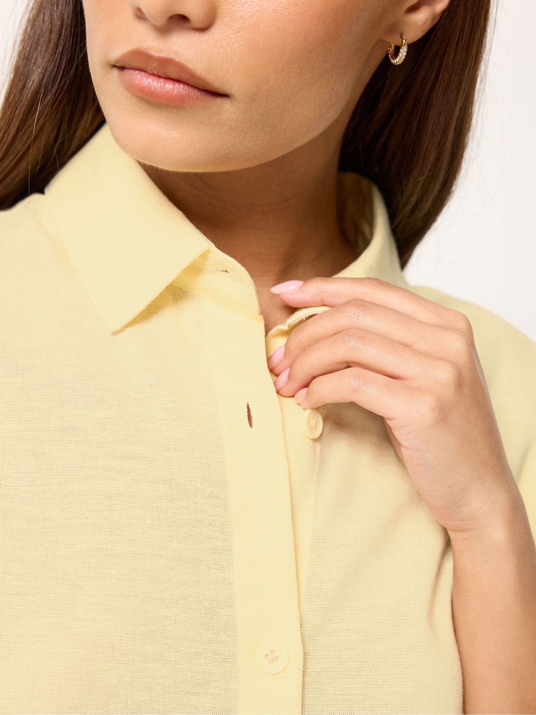Buy PixieGirl Petite Yellow Linen Blend Short Sleeve Shirt from