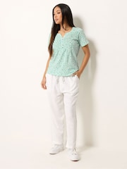 M&Co White Petite Leaf Print Cotton Henley Top - Image 2 of 5