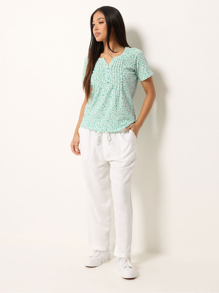 M&Co White Petite Leaf Print Cotton Henley Top - Image 2 of 5 M&Co White Petite Leaf Print Cotton Henley Top - Image 2 of 5