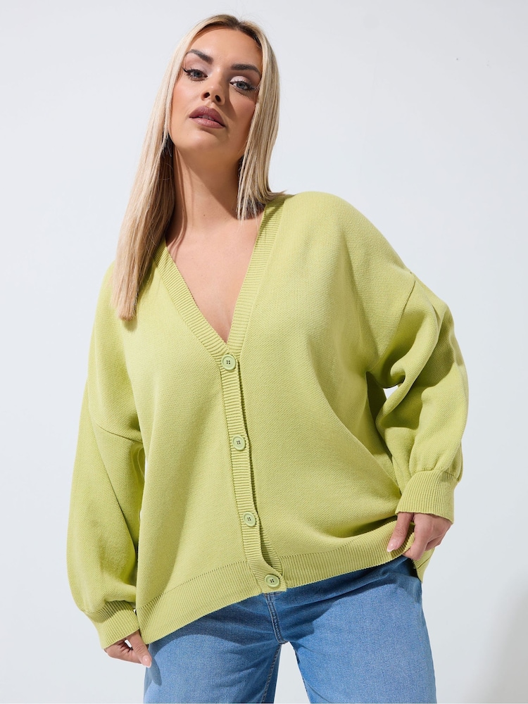 Yours Curve Green Limited Balloon Sleeve Cardigan - Image 1 of 5