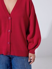 Yours Curve Red Limited Balloon Sleeve Cardigan - Image 4 of 5