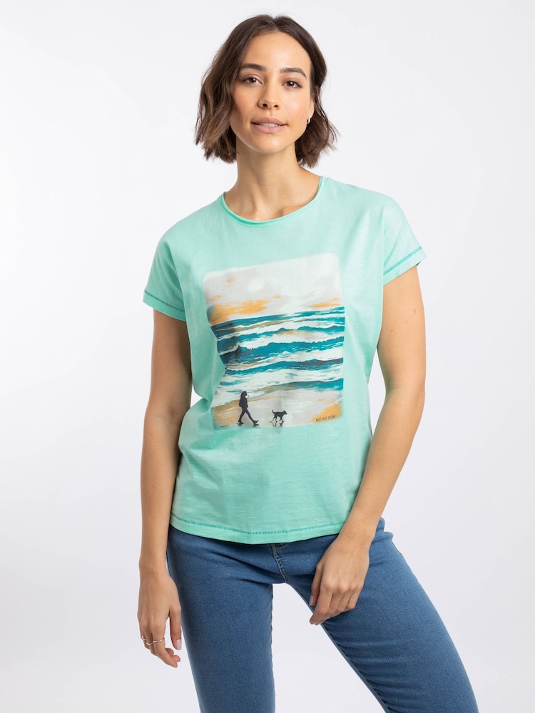 أخضر - Weird Fish Walking Club Front Print Graphic T-Shirt - صورة 1 من 7