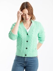 Weird Fish Green Constance Cable Knit Cardigan - Image 1 of 8
