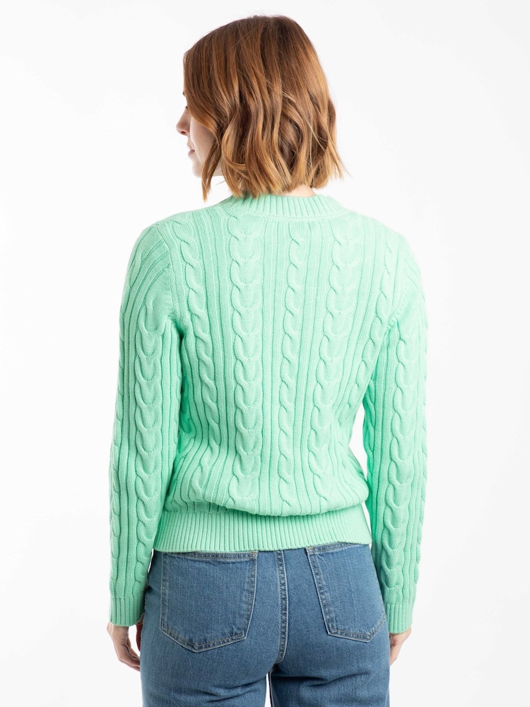 Weird Fish Green Constance Cable Knit Cardigan - Image 2 of 8 Weird Fish Green Constance Cable Knit Cardigan - Image 2 of 8
