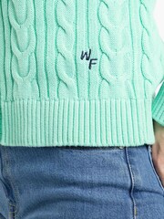 Weird Fish Green Constance Cable Knit Cardigan - Image 6 of 8