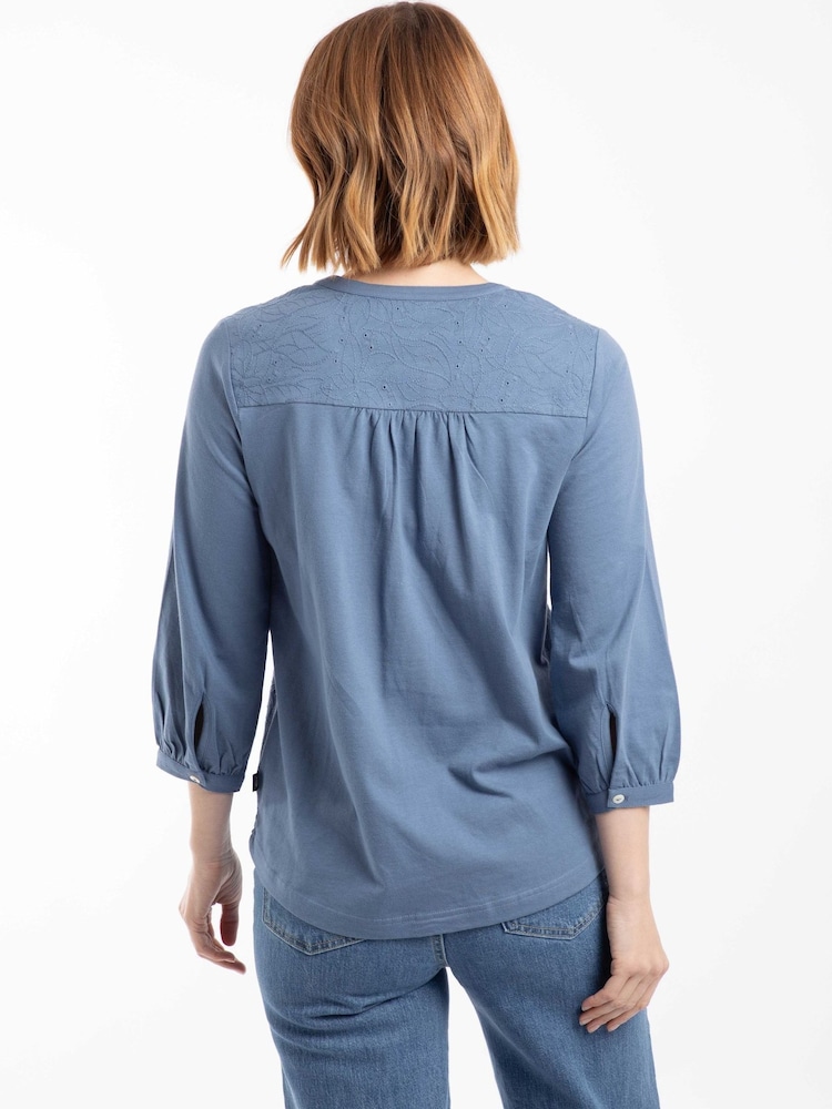 Weird Fish Blue Mabel Broidery 3/4 Sleeve Top - Image 2 of 7