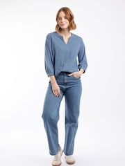 Weird Fish Blue Mabel Broidery 3/4 Sleeve Top - Image 3 of 7