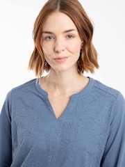 Weird Fish Blue Mabel Broidery 3/4 Sleeve Top - Image 4 of 7