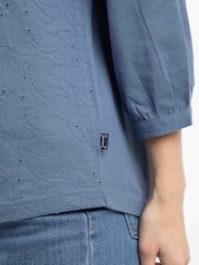 Weird Fish Blue Mabel Broidery 3/4 Sleeve Top - Image 5 of 7