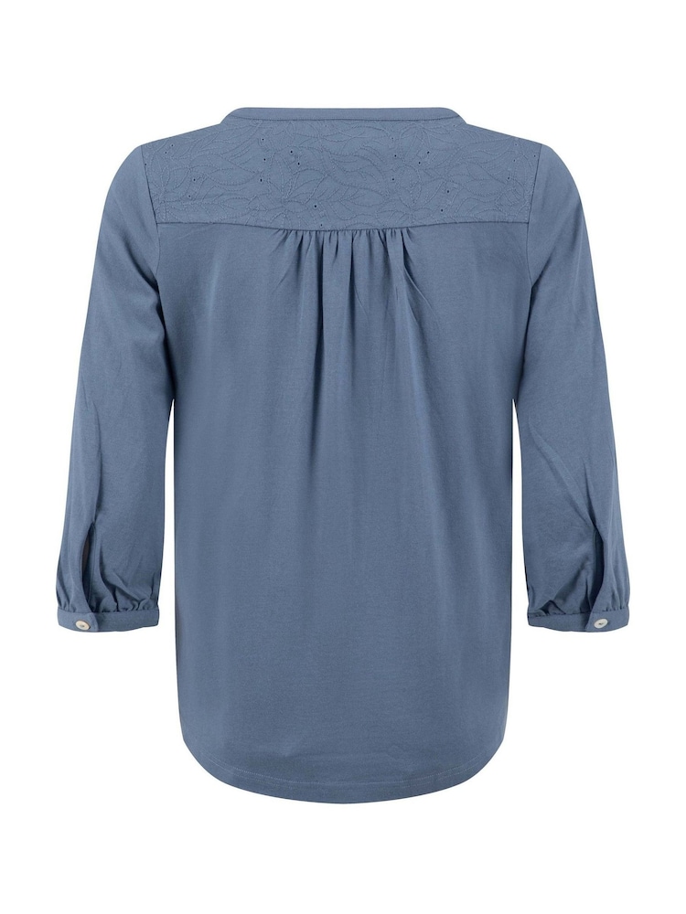 Weird Fish Blue Mabel Broidery 3/4 Sleeve Top - Image 7 of 7