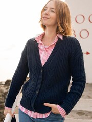 Weird Fish Blue Constance Cable Knit Cardigan - Image 1 of 9
