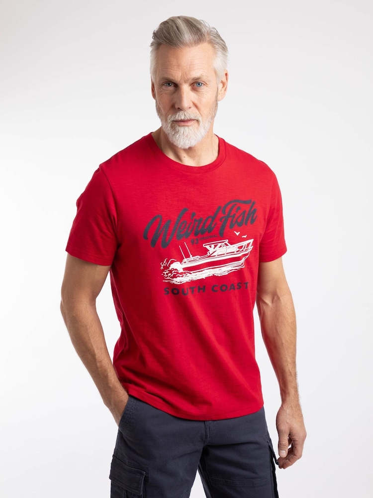 Weird Fish Red South Coast Front Print Graphic T-Shirt - Image 1 of 6