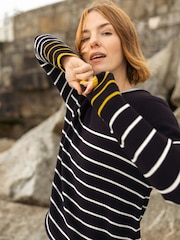 Weird Fish Blue Sutton Striped Knitted Crew Neck Jumper - Image 1 of 7