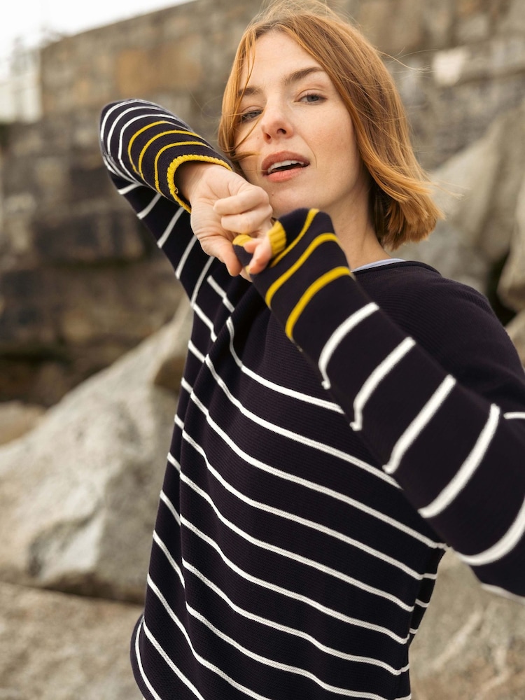 Weird Fish Blue Sutton Striped Knitted Crew Neck Jumper - Image 1 of 7