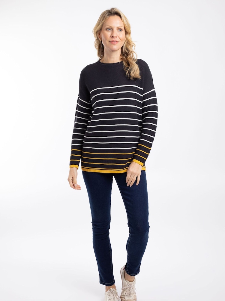 Weird Fish Blue Sutton Striped Knitted Crew Neck Jumper - Image 2 of 7