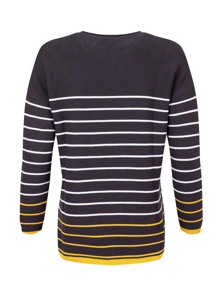 Weird Fish Blue Sutton Striped Knitted Crew Neck Jumper - Image 7 of 7