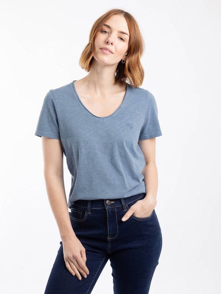 أزرق - Weird Fish Hailey V-Neck T-Shirt - Image 1 of 6