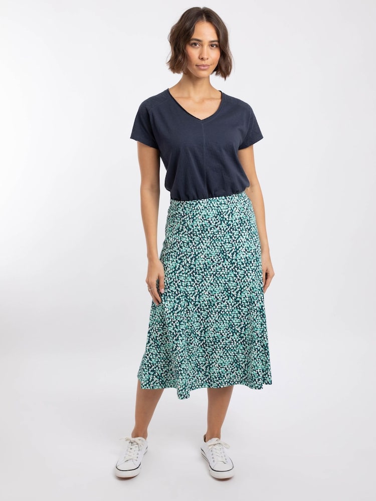 ירוק טורקיז - Weird Fish Romaro Printed Jersey Midi Skirt - תמונה 1 מתוך 6
