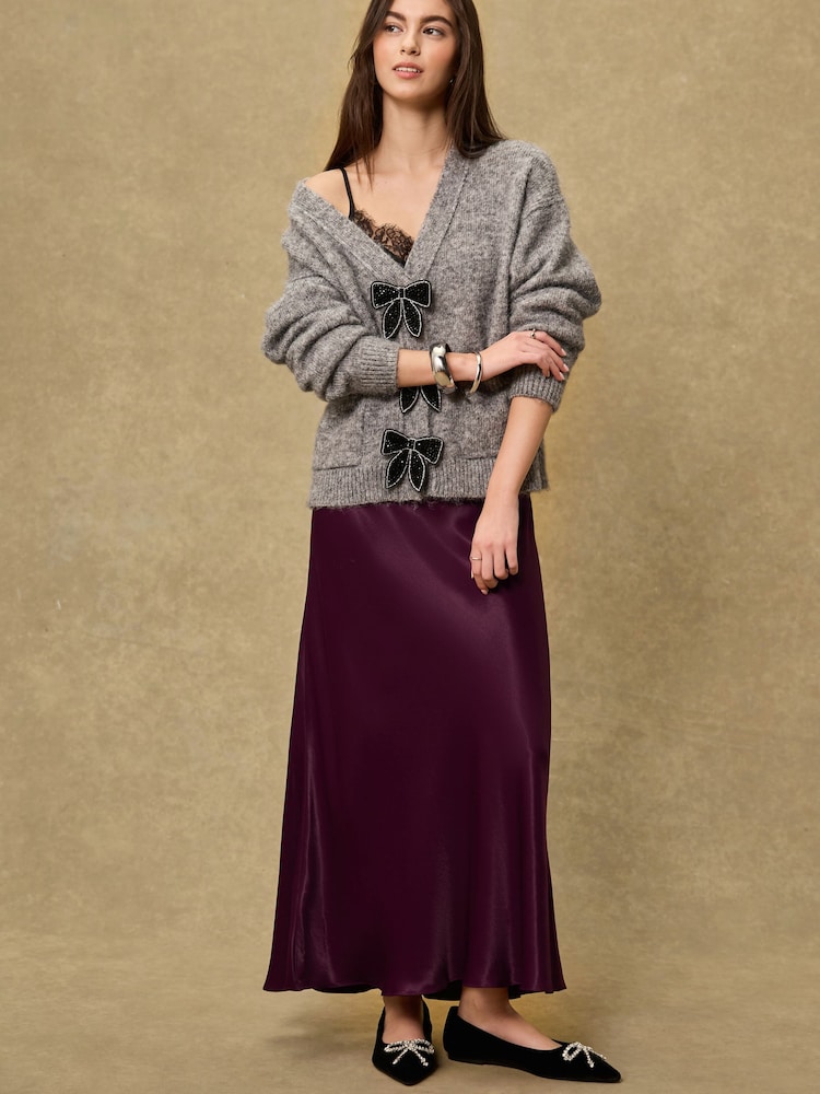 Burgundy Red Satin Midi Skirt - Image 2 of 7 Burgundy Red Satin Midi Skirt - Image 2 of 7