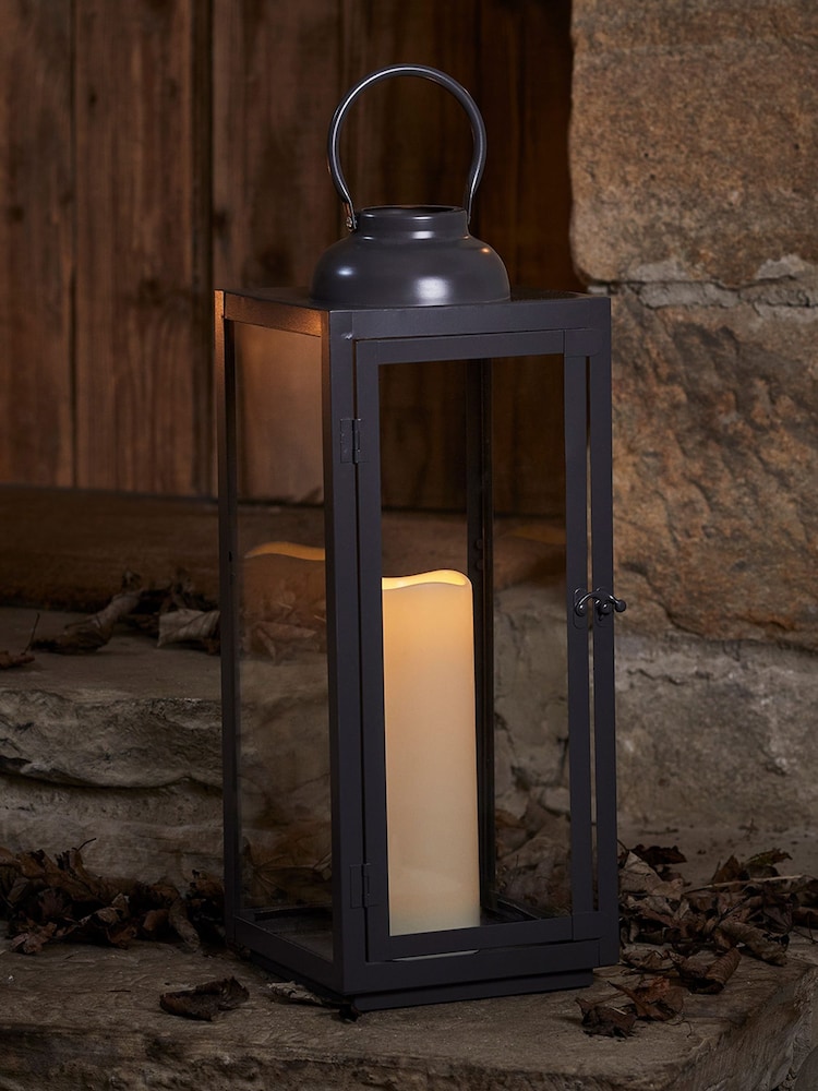 Lights4fun Black Large Slate Grey Garden Lantern - Image 1 of 6