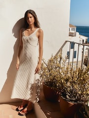 BHOEM White Crochet Style Midi Knit Dress - Image 1 of 5