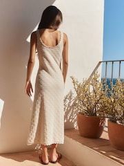BHOEM White Crochet Style Midi Knit Dress - Image 3 of 5