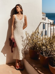 BHOEM White Crochet Style Midi Knit Dress - Image 4 of 5