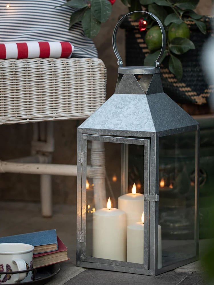 Lights4fun Silver Hayle Large Metal Lantern with TruGlow Candle Trio - Image 2 of 6