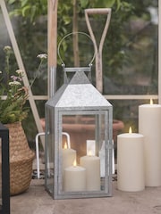 Lights4fun Silver Hayle Large Metal Lantern with TruGlow Candle Trio - Image 3 of 6