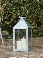 Lights4fun Silver Hayle Large Metal Lantern with TruGlow Candle Trio - Image 4 of 6