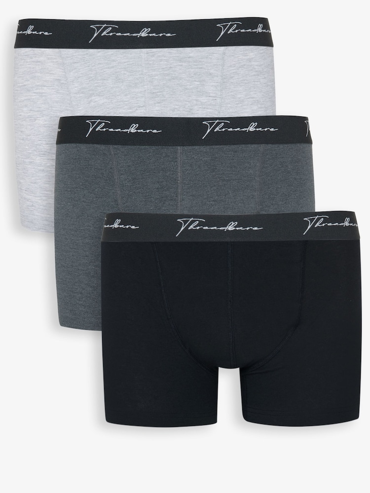 Threadbare Black Hipster Fit Script Boxer Shorts 3 Pack - Image 1 of 5