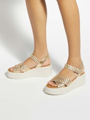 Dune London Metallic Leather Kinleys Woven Sandals - Image 1 of 6