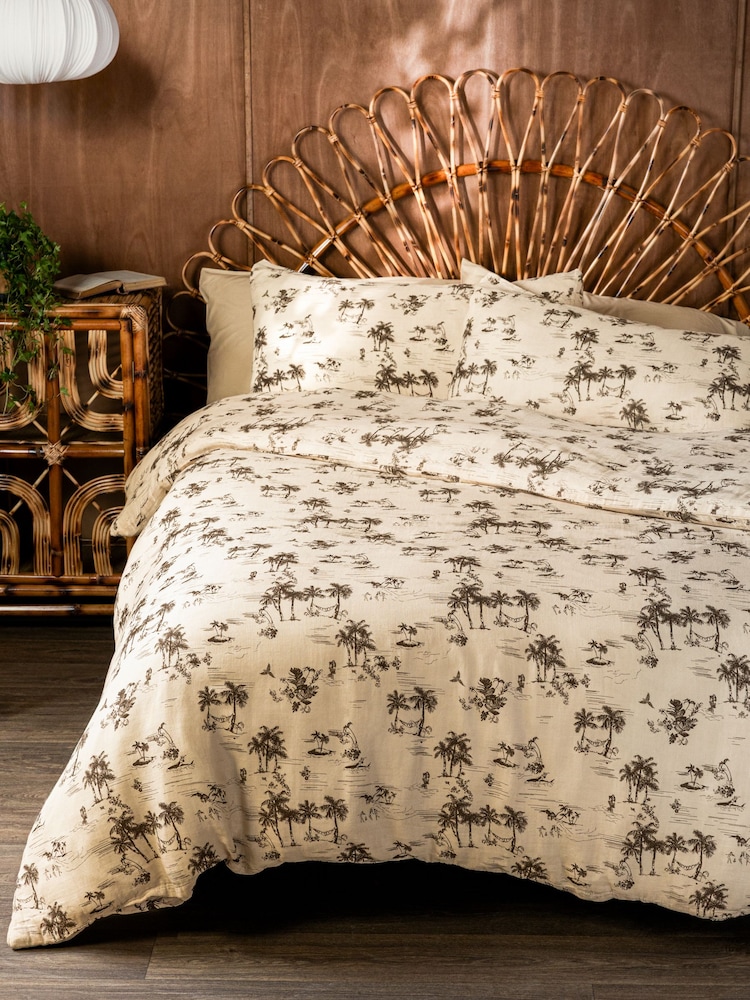 Rockett St George Pink Palm Party Cotton Muslin Duvet Cover and Pillowcase Set - Image 1 of 6