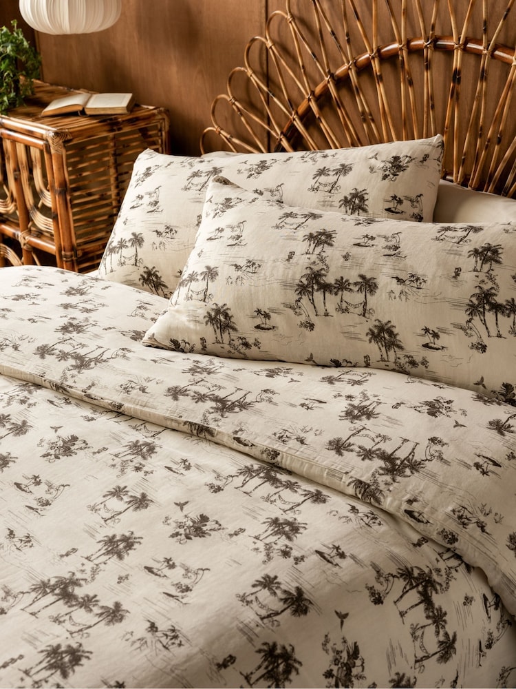 Rockett St George Pink Palm Party Cotton Muslin Duvet Cover and Pillowcase Set - Image 2 of 6