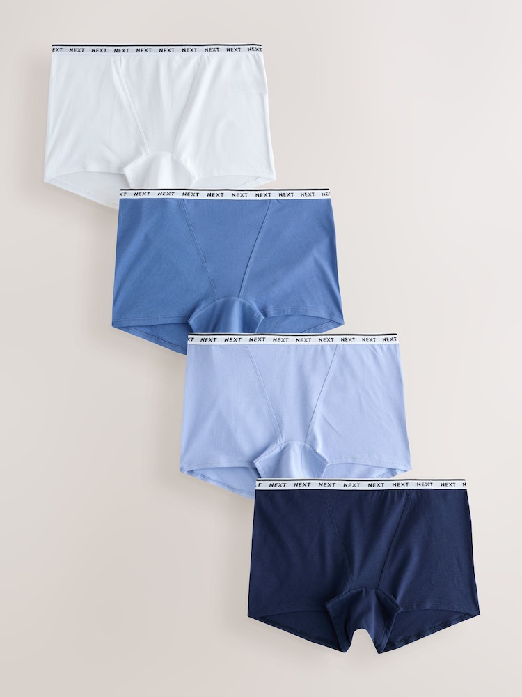 Blue Boyshort Cotton Logo Knickers 4 Pack - Image 1 of 7