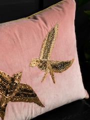 Rockett St George Rose Beaded Love Birds Piped Cushion - Image 2 of 4
