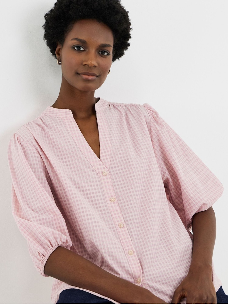 JD Williams Check Collarless Button Through Blouse - Bild 1 von 4
