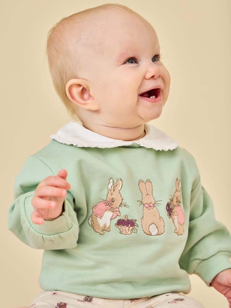 JoJo Maman Bébé Sage Green Floral Peter Rabbit™ Flopsy Sweatshirt & Legging Set - Image 1 of 10 JoJo Maman Bébé Sage Green Floral Peter Rabbit™ Flopsy Sweatshirt & Legging Set - Image 1 of 10