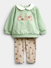 JoJo Maman Bébé Sage Green Floral Peter Rabbit™ Flopsy Sweatshirt & Legging Set - Image 4 of 10